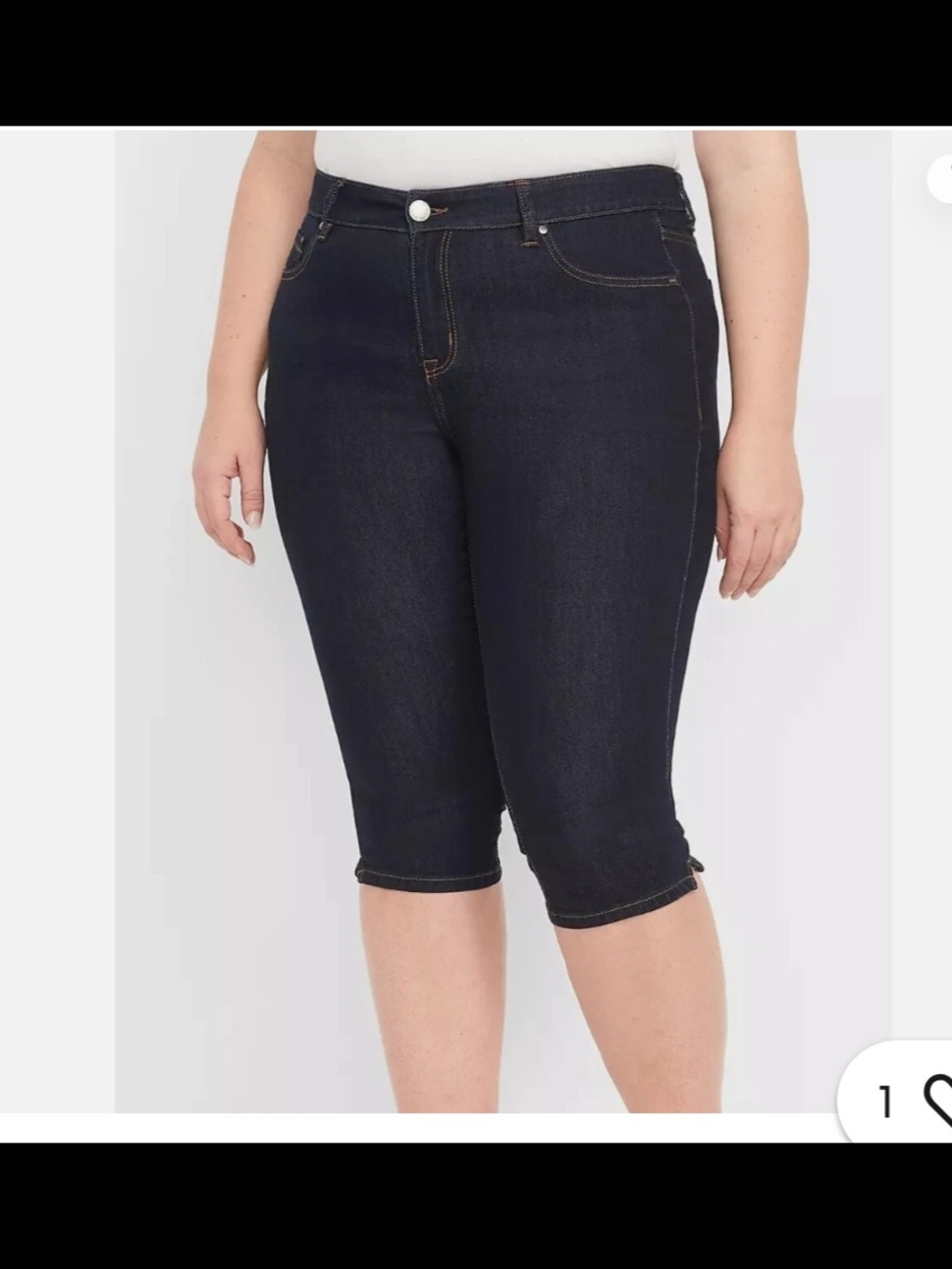 Dark Blue Denim Pedal Capri Jeans with Gold Stitching
